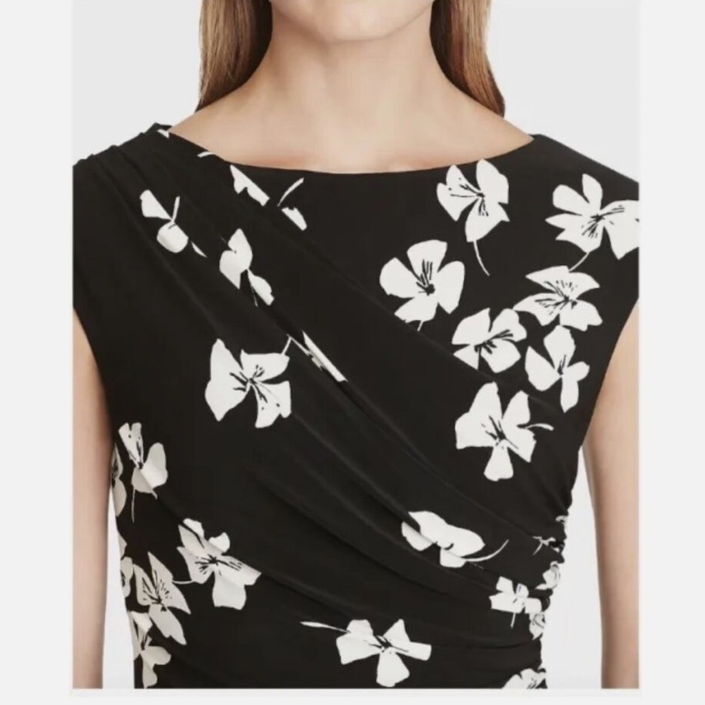Black Floral Sheath Dress - Women's Elegant Work & Event Dress - Picture 3 of 11